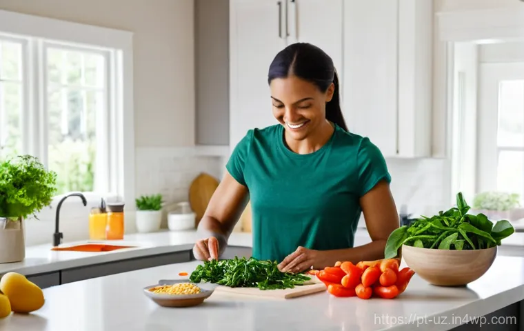 주말 맞춤형 영양식단 제안 - Prompt 1: Weekend Meal Prep in a Bright Kitchen** 주말 맞춤형 영양식단 제안 - Prompt 1: Weekend Meal Prep in a Bright Kitchen**