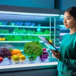 Home 7 식사 패턴에 따른 맞춤형 영양 계획 - **Prompt:** A bright, clean, and futuristic laboratory or research setting. A diverse woman in her l...