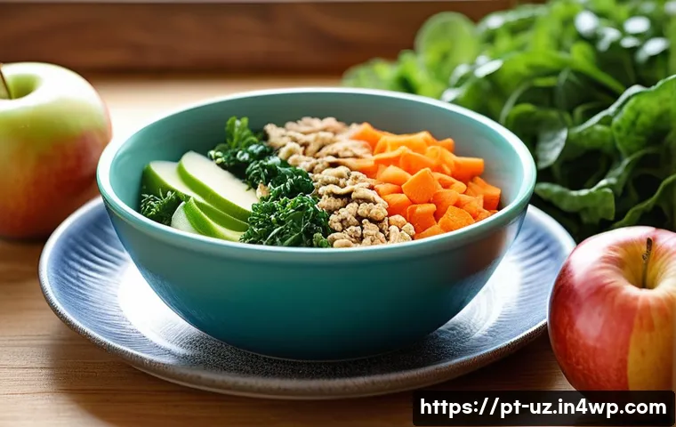 소화 건강을 위한 맞춤형 식단 - A vibrant and colorful kitchen scene featuring a variety of fiber-rich foods arranged on a wooden ta...